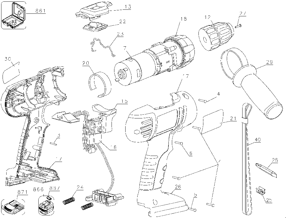 Exploded Diagram A Diagram and Parts List for TVH1800K2 Type 1 Black and Decker Hammer Drill